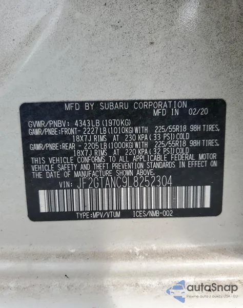 2020 Subaru Crosstrek Limited from USA, damaged, VIN JF2GTANC9L8252304